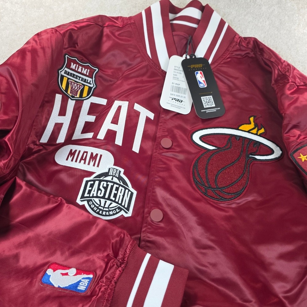 Pro Standard Miami Heat Varsity Jacket Mens XL Burgundy NBA Satin Snap Patches